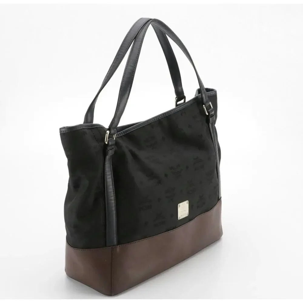 Authenticated MCM Black Hobo Visetos Canvas & Calfskin Leather Purse